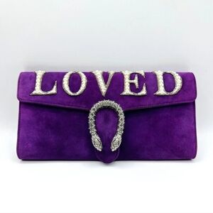 GUCCI Large Dionysus Loved Purple Suede Pearl Clutch, Rare!